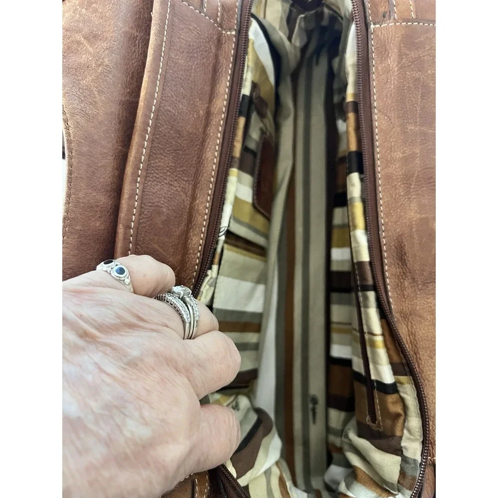 Brighton Leather Canvas Shoulder Bag Tan Brown Tote Purse Silver Heart Charm